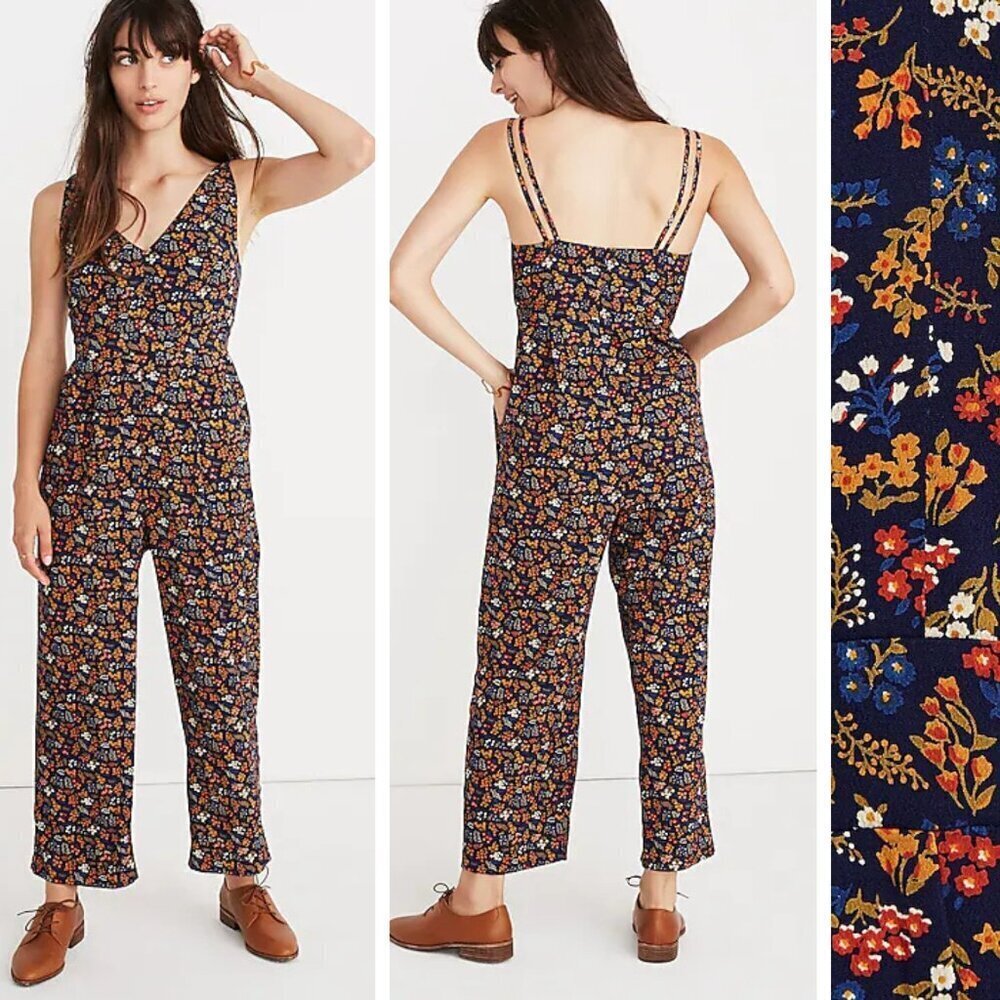 Madewell Blue Floral Garden Party V-Neck Jumpsuit - 29973